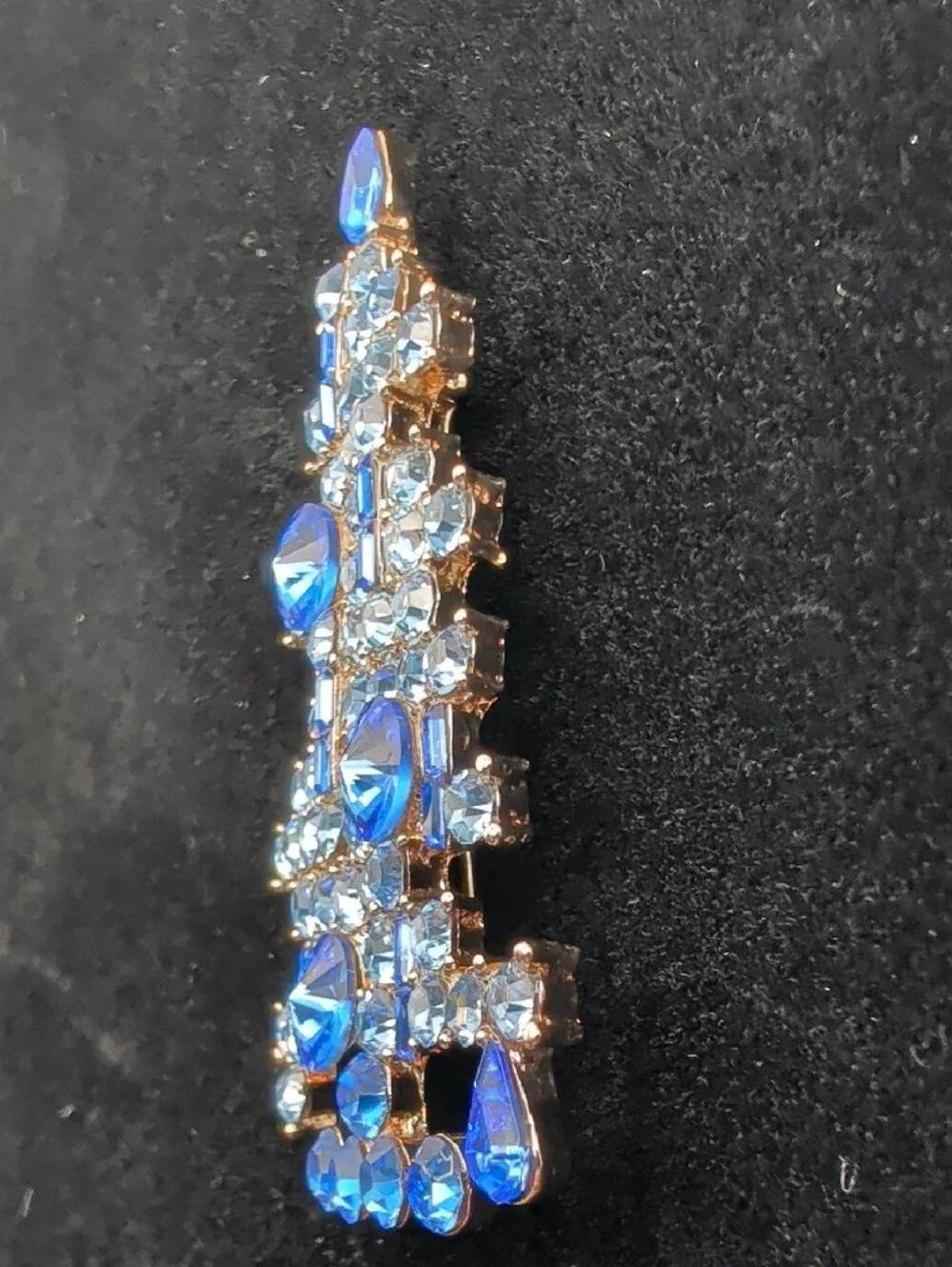 Large Czhech Blue Crystal Christmas Tree Brooch, 2 3/4